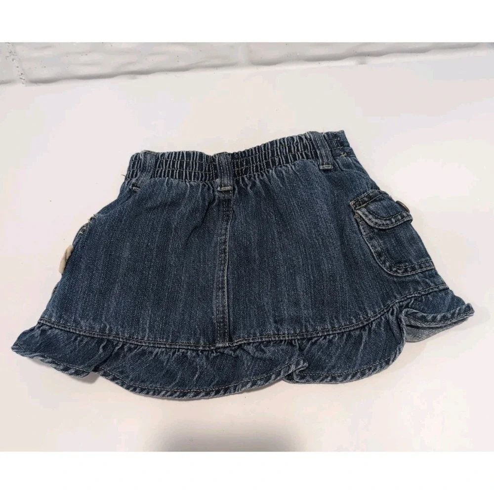 Vintage OshKosh Bgosh Girls Denim Skirt Ruffle 18 Months Blue Striped Y2K Rare